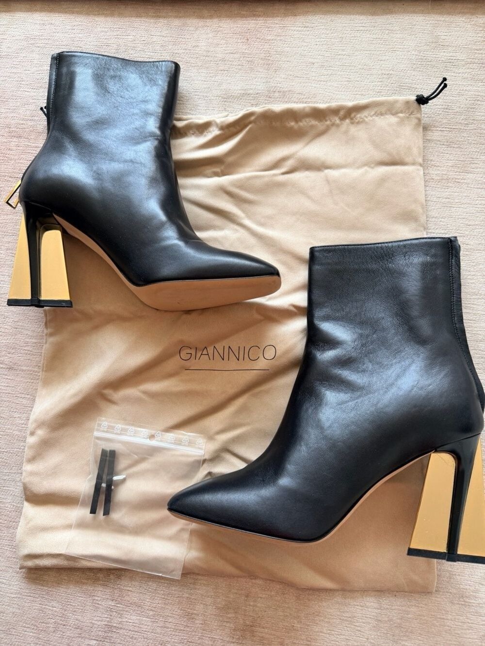 Giannico Black Napa Leather Ankle Boots Size 38